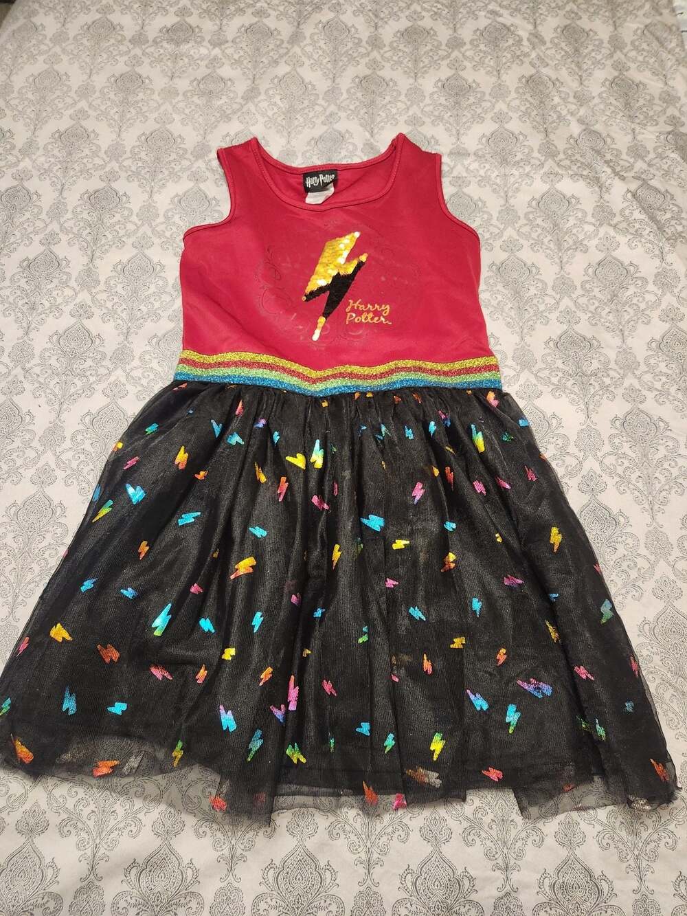 Harry Potter Girls Lightning Bolt Sequin Tutu Dress Size L (10/12)